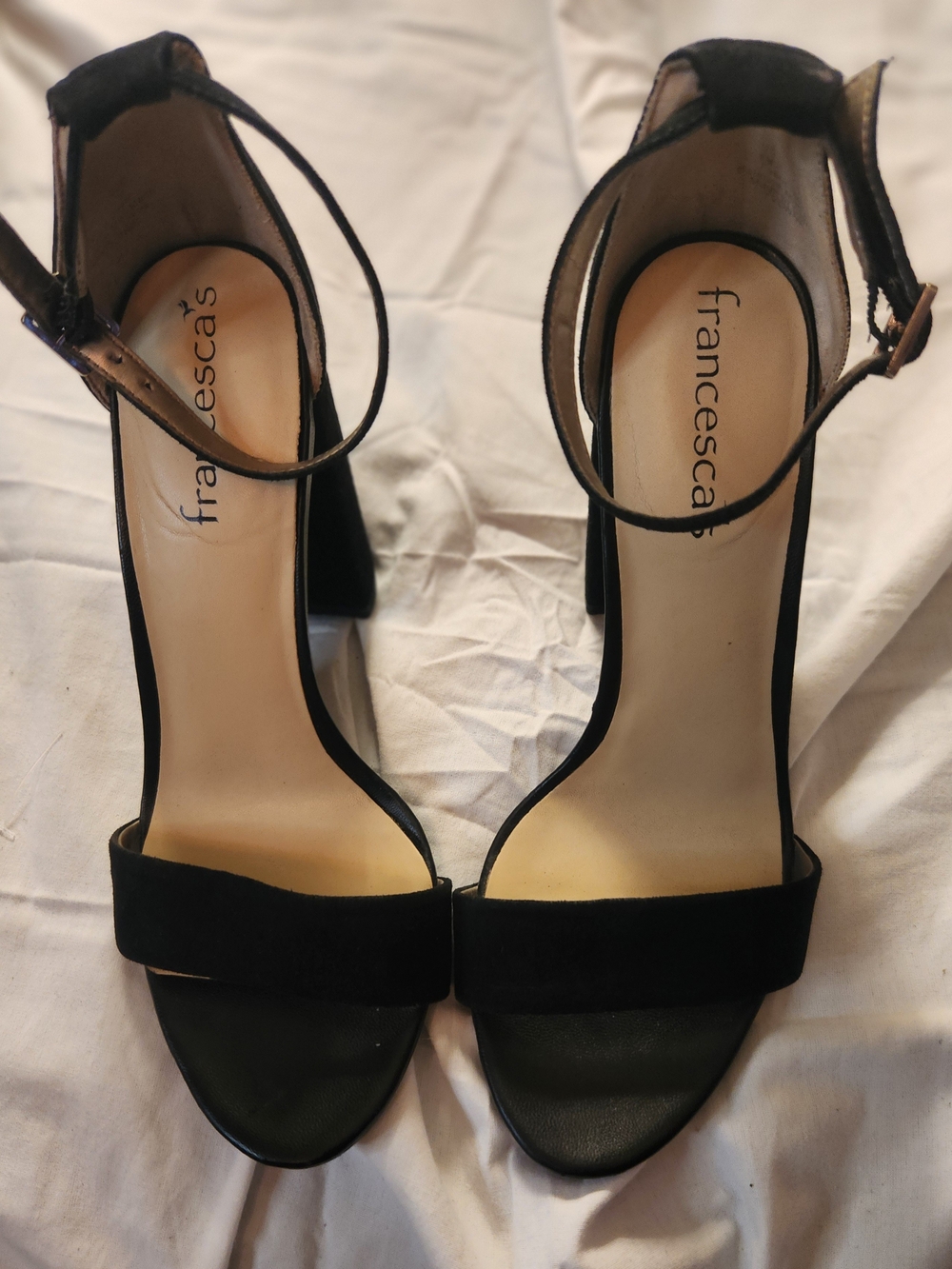 Francesca's Black Ankle-Strap Block Heel Sandals 6